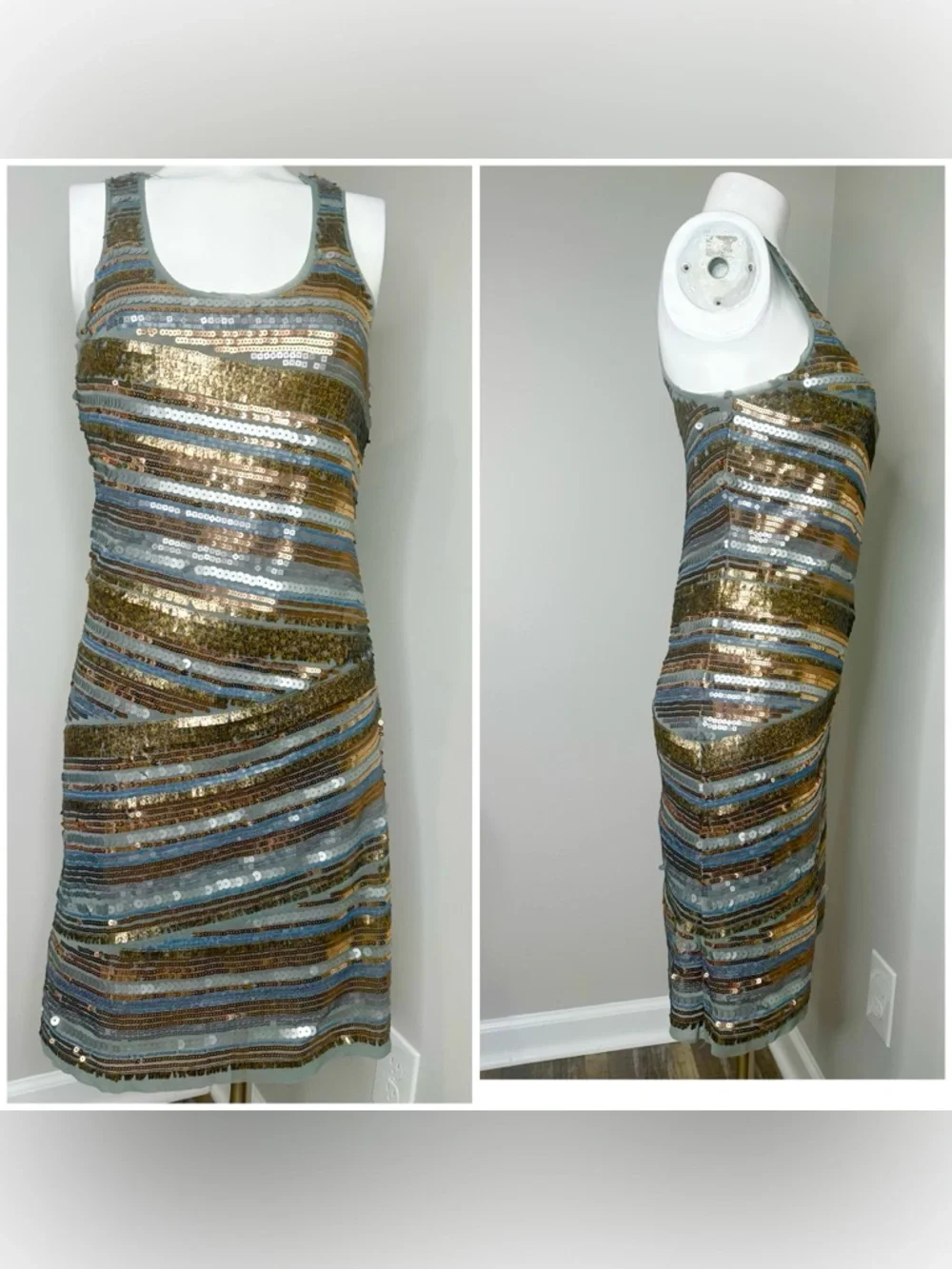 CHELSEA &VOILET GREY ROSE GOLD SEQUIN STRETCHY Tank Dress - NWT -XS - Picture 4 of 5